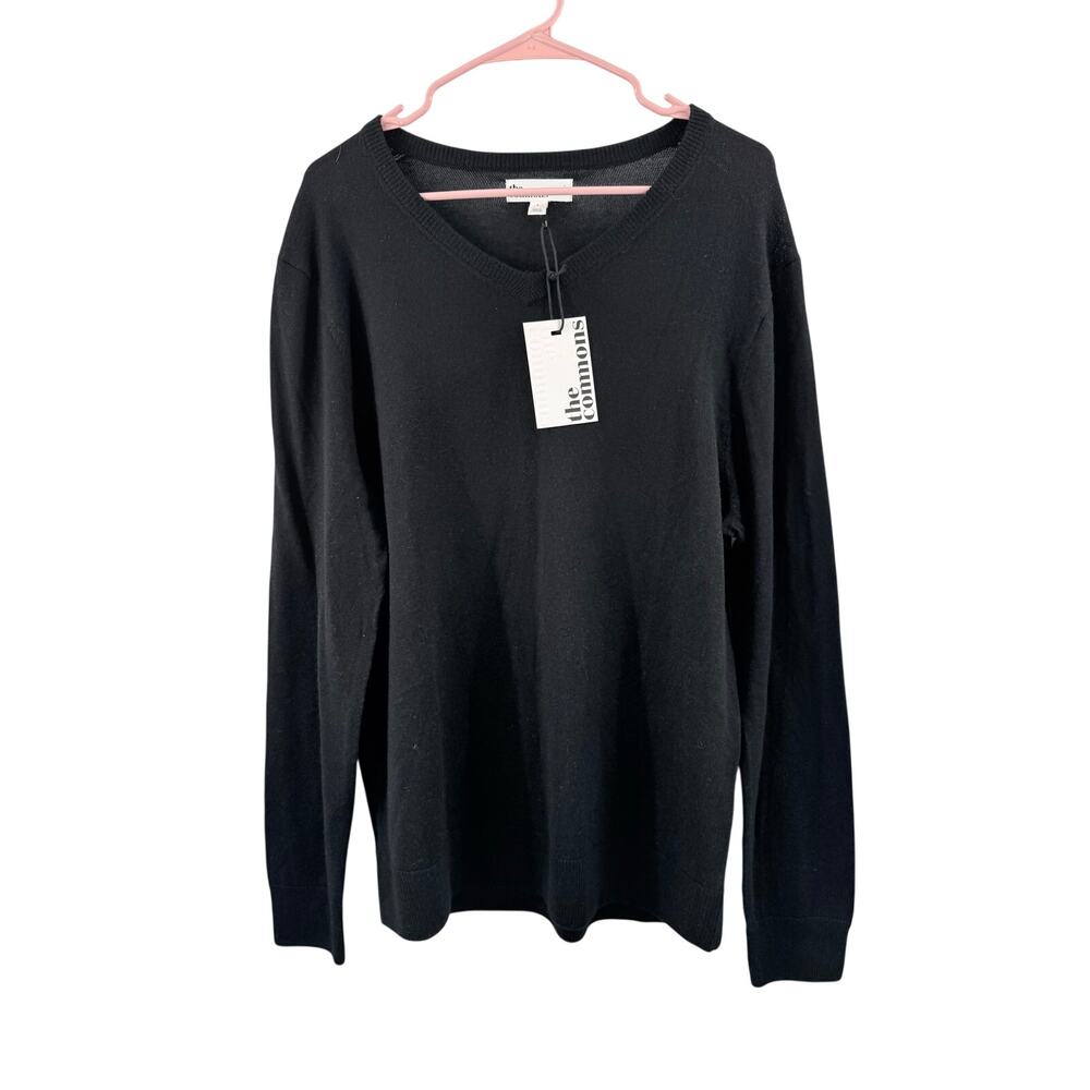 The Commons Sweater Men’s Large NWT 100% Merino Wool V-Neck Black Long Sleeve
